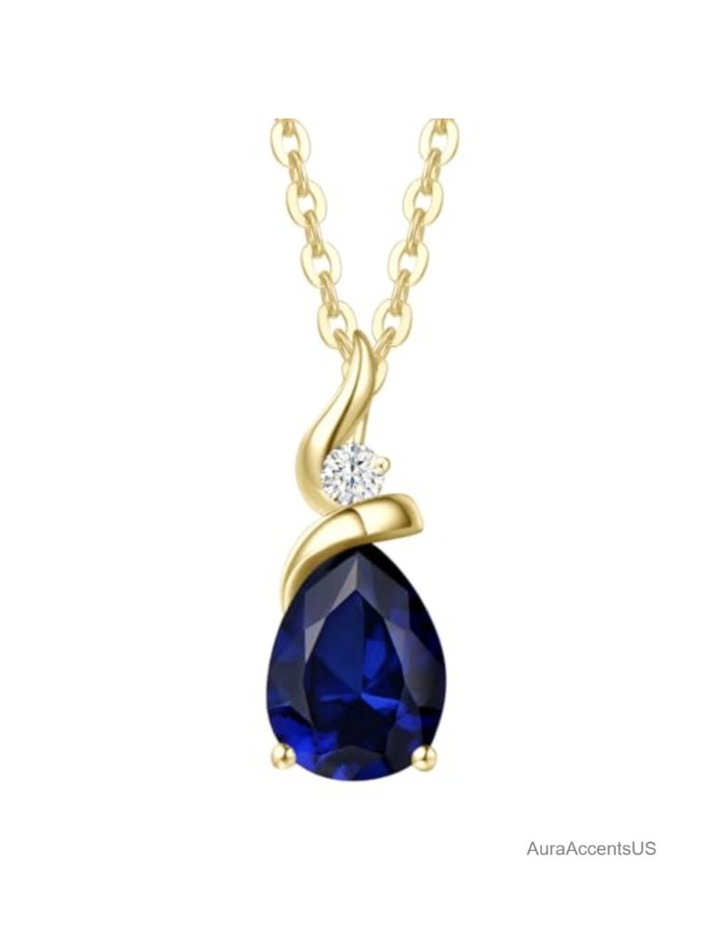 14k Solid Yellow Gold Pear Shape Diamond Pendant Necklace with Chain